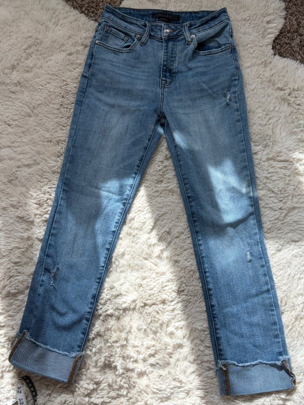 Risen Jeans Medium Wash Distressed Cuffed Straight Leg Jeans - Size 26 / 3